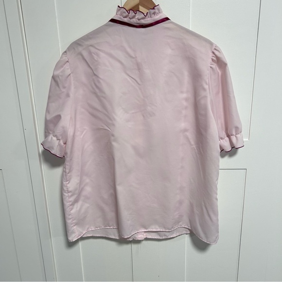 Vintage Button Down Pink Ruffled Shirt Short Sleeve L/XL Brian Michelle - Picture 4 of 6
